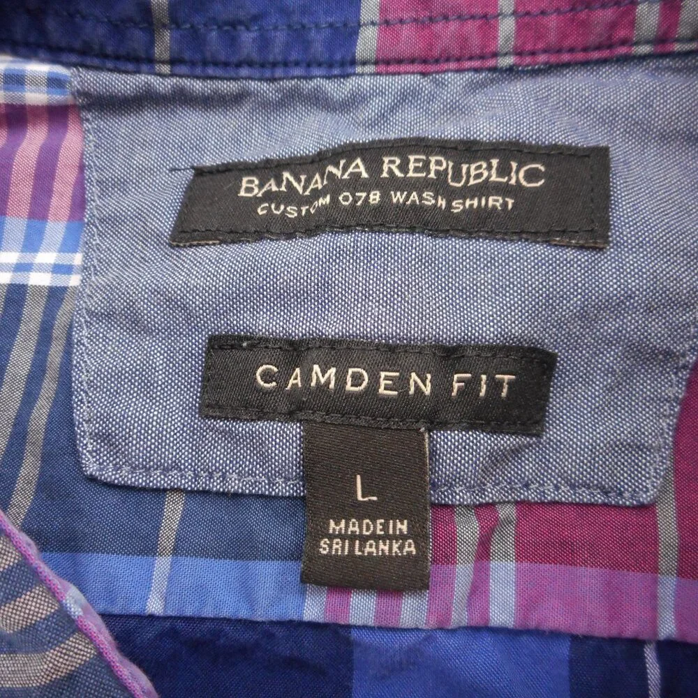 Banana Republic Men's Size L Camden Fit Custom 078 Wash Shirt Button-up Plaid